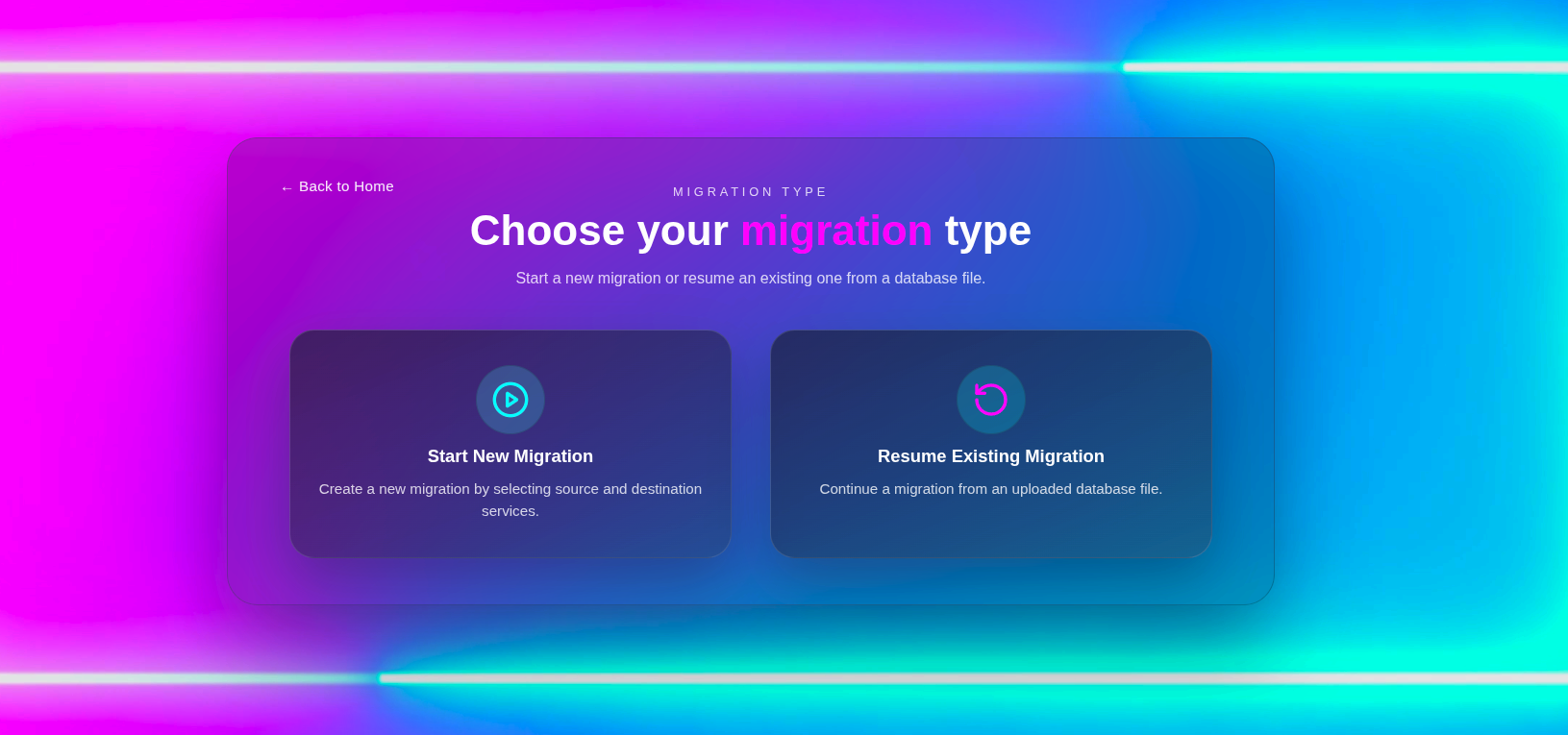 Selecting a migration