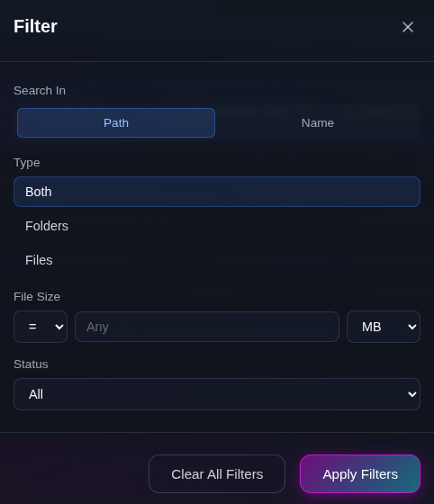 Search filters in list view