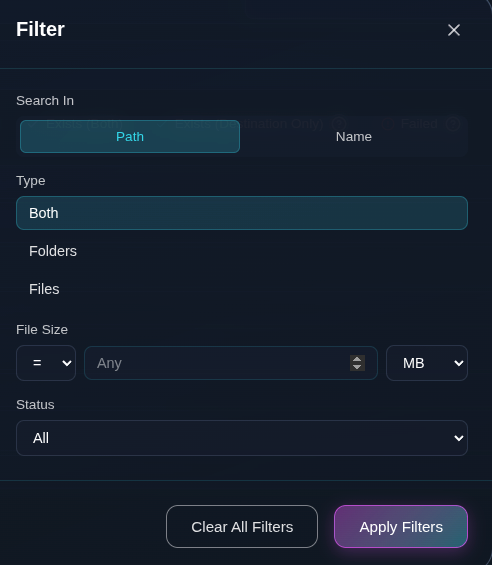 Search filters in list view