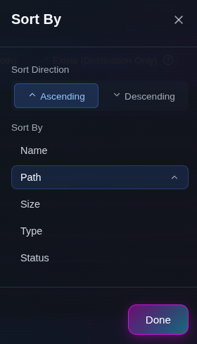 Sort options in list view