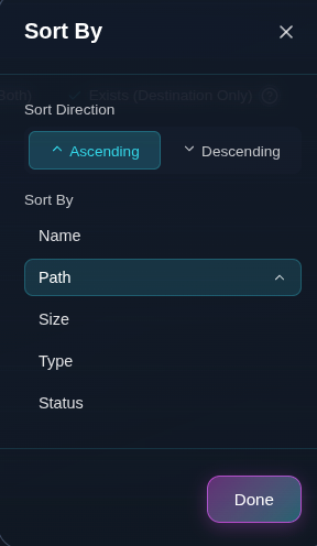 Sort options in list view